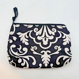 Thirty-One Mini Zipper Pouch Parisian Pop Black White Damask Top Zip Makeup Bag